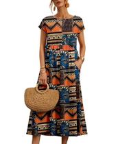 Vestido midi Zhyaj com gola redonda e manga curta casual para mulheres