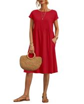 Vestido midi Zhyaj com gola redonda e manga curta casual para mulheres