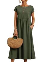 Vestido midi Zhyaj com gola redonda e manga curta casual para mulheres