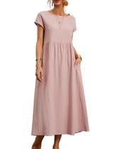 Vestido midi Zhyaj, gola redonda, manga curta, túnica solta 2024