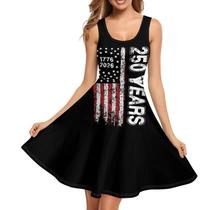 Vestido midi ZWPINITUP, Bandeira dos EUA, 250º aniversário, feminino, 2GG Vestido midi ZWPINITUP, Bandeira dos EUA, 250º aniversário, feminino, 2GG
