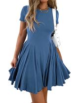 Vestido Mieazom Summer Fit and Flare Swing de algodão azul esvoaçante Vestido Mieazom Summer Fit and Flare Swing de algodão azul esvoaçante