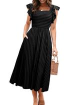 Vestido Miessial Ruffle de manga curta Vestido midi de verão feminino