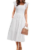 Vestido Miessial Summer Linen branco para maternidade com bolsos femininos Vestido Miessial Summer Linen branco para maternidade com bolsos femininos