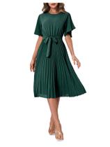 Vestido Milumia, elegante, com cinto plissado, manga com babados, azul azul-petróleo Vestido Milumia, elegante, com cinto plissado, manga com babados, azul azul-petróleo