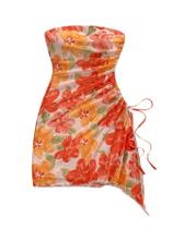 Vestido Milumia Floral Ruched Mini Tube Bodycon laranja/vermelho XS Vestido Milumia Floral Ruched Mini Tube Bodycon laranja/vermelho XS