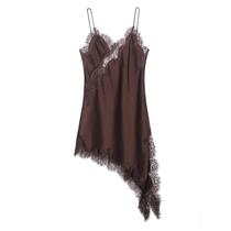 Vestido Mini Assimétrico De Renda Com Decote Em V Para Mulheres, Sexy E Chic, Estilo Francês, Verão
