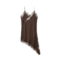 Vestido Mini Assimétrico Marrom De Renda Sem Mangas E Costas Abertas Para Mulheres, Sexy E Elegante