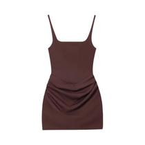 Vestido Mini Bodycon Com Alças Finas Em Tom Vermelho-Acastanhado Para Mulheres, Outono 2025, Vestido Mini Bodycon Com Alças Finas Em Tom Vermelho-Acastanhado Para Mulheres, Outono 2025,