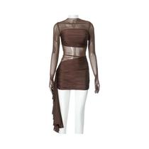 Vestido Mini Bodycon De Verão Com Mangas Longas Em Malha Transparente Y2K Para Mulheres, Estilo Vestido Mini Bodycon De Verão Com Mangas Longas Em Malha Transparente Y2K Para Mulheres, Estilo