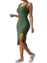 Vestido Mini Bodycon Feminino - Sem Mangas, Decote Quadrado, Fenda Lateral