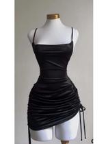Vestido Mini Bodycon Preto Sem Mangas E Costas Descobertas Para Mulheres, Verão, Satin, Com Laços,