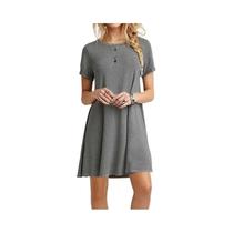 Vestido Mini Casual Boho De Verão Para Mulheres, Cor Sólida, Decote Redondo, Manga Curta, Vestido De Vestido Mini Casual Boho De Verão Para Mulheres, Cor Sólida, Decote Redondo, Manga Curta, Vestido De
