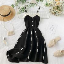 Vestido Mini Casual De Verão Com Alças Finas E Decote Em V Para Mulheres Em Amarelo E Preto