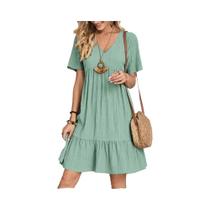 Vestido Mini Casual De Verão Com Decote Em V E Ruffles Para Mulheres, Estilo Chic Boêmio