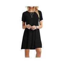 Vestido Mini Casual De Verão Para Mulheres, Estilo Boho, Cor Sólida, Decote Redondo, Manga Curta,