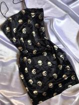 Vestido Mini Com Estampa De Caveira Preta Para Mulheres, Sexy, Slim, Estilo Gótico Punk, Moda De Vestido Mini Com Estampa De Caveira Preta Para Mulheres, Sexy, Slim, Estilo Gótico Punk, Moda De