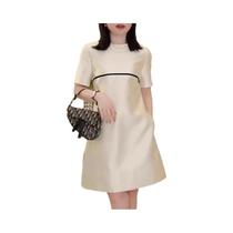 Vestido Mini De Cetim Brilhante Feminino Coreano Com Decote Redondo Casual Para Escritório Verão