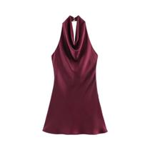 Vestido Mini De Cetim Feminino Halter Sem Costas Para O Verão, Sexy E Elegante, Roupa Para Festas E