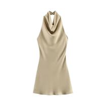 Vestido Mini De Cetim Feminino Halter Sem Costas Para O Verão, Sexy E Elegante, Roupa Para Festas E