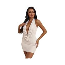 Vestido Mini De Cor Sólida Para Mulheres, Decote Em V Profundo, Sem Alças, Moda Streetwear