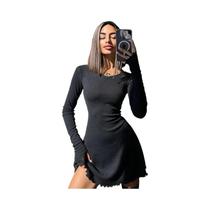 Vestido Mini De Malha De Manga Longa Para Mulheres Dulzura Moda Outono Inverno Bodycon Streetwear