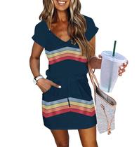 Vestido Mini de Verão ETCYY NEW com Decote V e Amarração Frontal Vestido Mini de Verão ETCYY NEW com Decote V e Amarração Frontal