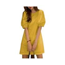 Vestido Mini De Verão Para Mulheres, Elegante, Com Mangas Bufantes, Casual, Sólido, Decote Redondo,