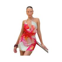 Vestido Mini Elegante Com Estampa Floral E Costas Descobertas Para Mulheres, Ideal Para Verão, Praia