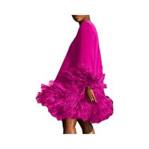 Vestido Mini Elegante De Manga Longa Com Detalhes Em Plumas E Pelúcia Para Mulheres, Sexy, Estilo