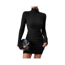 Vestido Mini Elegante De Manga Longa Com Gola Alta Para Mulheres, Vestido Bodycon Tricotado Para