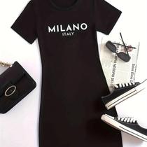 Vestido Mini Feminino Casual De Verão Com Estampa De Desenho Animado, Manga Curta E Gola Redonda,