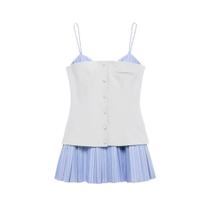 Vestido Mini Feminino Com Alças Ajustáveis Em Patchwork Moda Poplin Com Botões Frontais Cobertos