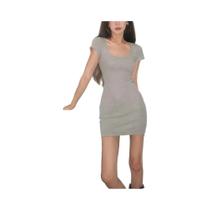 Vestido Mini Feminino De Malha Canelada Cor Sólida Com Decote Quadrado Ajustado Para Escritório, - NONE