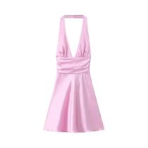 Vestido Mini Feminino Sexy Com Decote V, Sem Mangas, Costas Abertas E Laço Halter - Moda Feminina Vestido Mini Feminino Sexy Com Decote V, Sem Mangas, Costas Abertas E Laço Halter - Moda Feminina