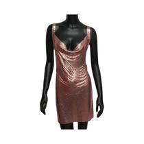 Vestido Mini Feminino Sexy Com Lantejoulas Metálicas, Decote Halter E Costas Abertas, Brilhante Para