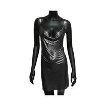 Vestido Mini Feminino Sexy Com Lantejoulas Metálicas, Decote Halter E Costas Abertas, Brilhante Para