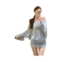 Vestido Mini Feminino Sexy Com Manga Morcego, Costas Abertas, Franzido E Bandagem, Sisterlinda,