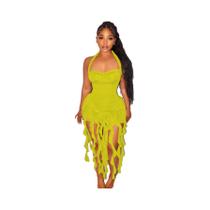 Vestido Mini Feminino Slim Fit Com Gola Halter E Babados Nas Costas Para Festa De Aniversário,