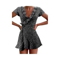 Vestido Mini Floral Com Rendas E Decote Em V Para Mulheres, Elegante E Chic, Estilo A-Line Para O