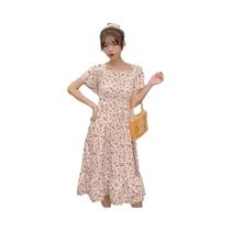 Vestido Mini Floral Feminino Com Manga Curta, Busto Elástico, Costas Descobertas E Plissado, Casual