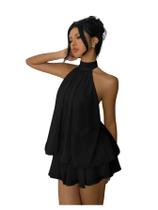 Vestido Mini Halter de Chiffon Feminino Verdusa Preto