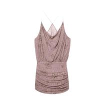 Vestido Mini Halter Rosa Com Lantejoulas E Strass, Decote V, Costas Abertas, Plissado, Para