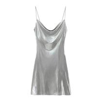 Vestido Mini Metálico Para Mulheres Com Design Plissado Chic, Casual De Verão, Slim, Para Festas