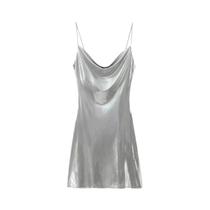 Vestido Mini Metálico Para Mulheres Com Design Plissado Chic, Casual De Verão, Slim, Para Festas