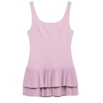 Vestido Mini Plissado Sem Mangas Para Mulheres, off White E Rosa, Para Festas De Verão, Peça Única Vestido Mini Plissado Sem Mangas Para Mulheres, off White E Rosa, Para Festas De Verão, Peça Única