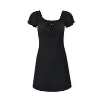 Vestido Mini Preto Com Costas Abertas E Cadarço Para Mulheres, Verão, Sexy, Manga Curta, Casual,
