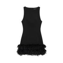 Vestido Mini Preto Com Plumas, Sem Mangas, Ombro a Ombro, Estilo Corpete, Para Festas, Feminino,