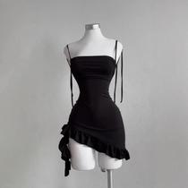 Vestido Mini Preto Sem Costas E Sem Mangas Para Mulheres, Verão, Com Amarração, Bodycon, Estilo High