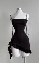 Vestido Mini Preto Sem Mangas Com Rendas E Costas Descobertas Para Mulheres, Verão Y2K, Estilo